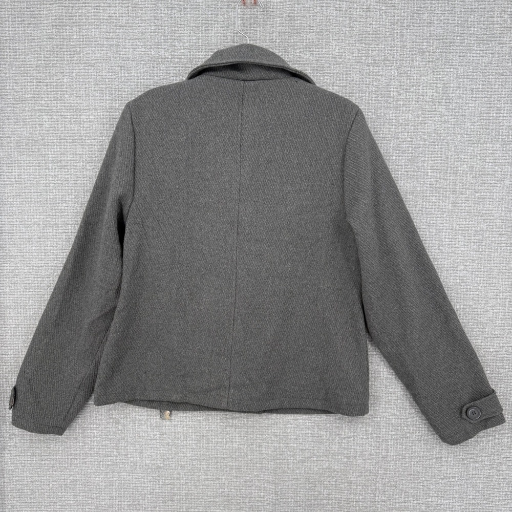 Vintage Paul Frank Pea Coat Women XL Gray Wool Blend Polka Dot Lining Y2K - Picture 2 of 12